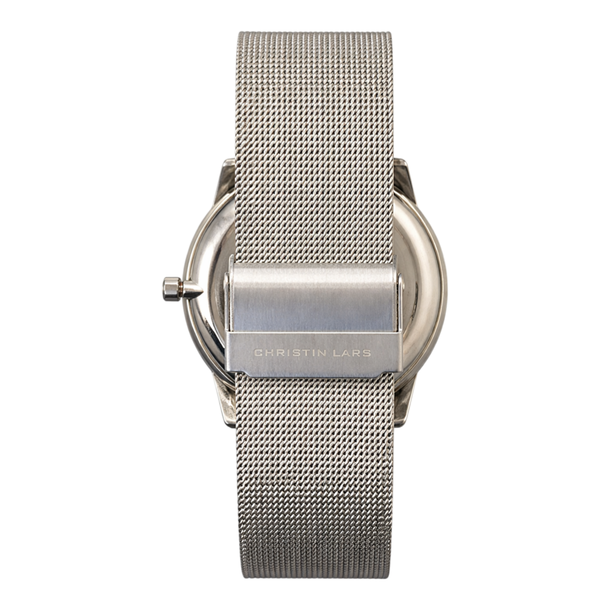 Christin Lars silver mesh watch with white dial and stainless steel strap