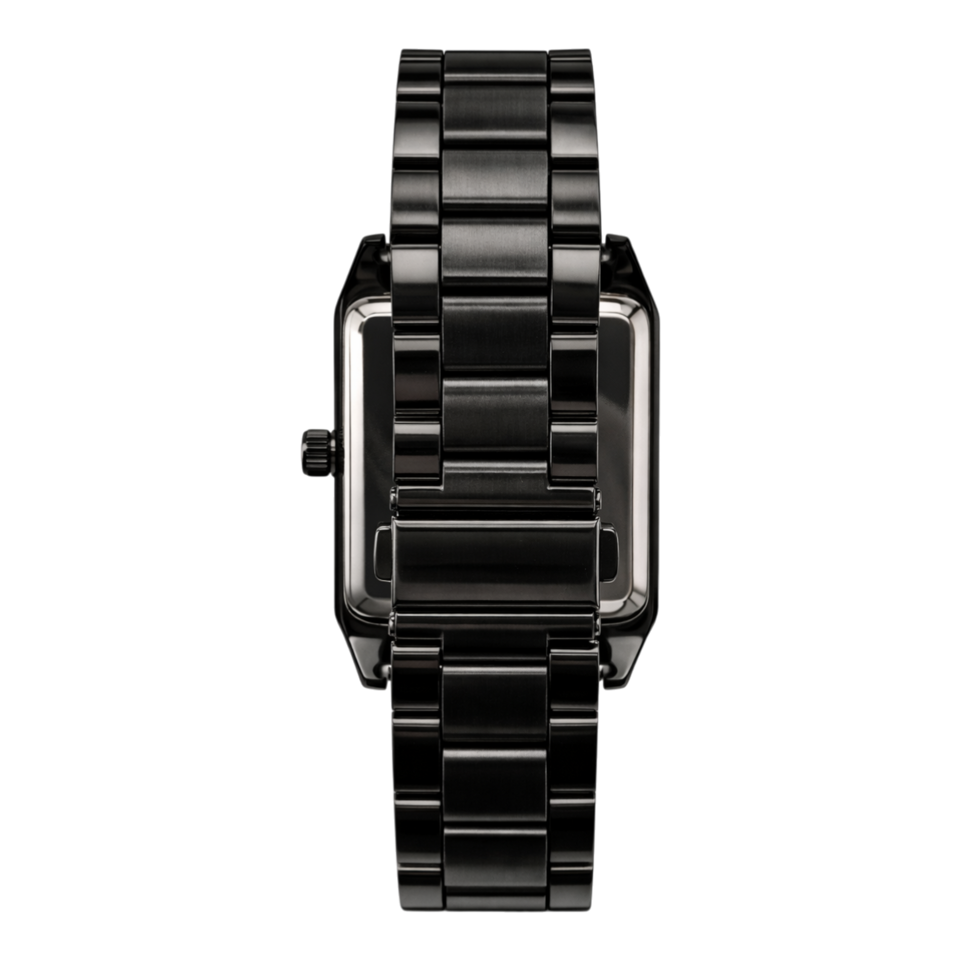 Christin Lars rectangular gunmetal watch with stainless steel bracelet