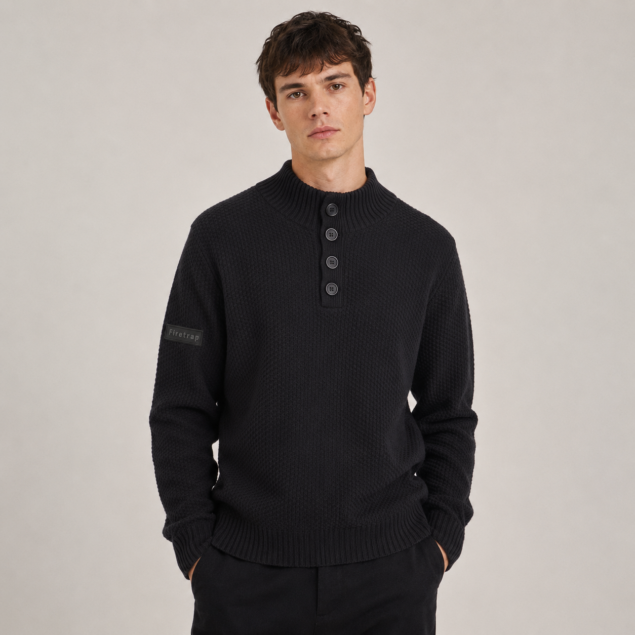 Men's Classic Knitted Button Funnel Neck Jumper