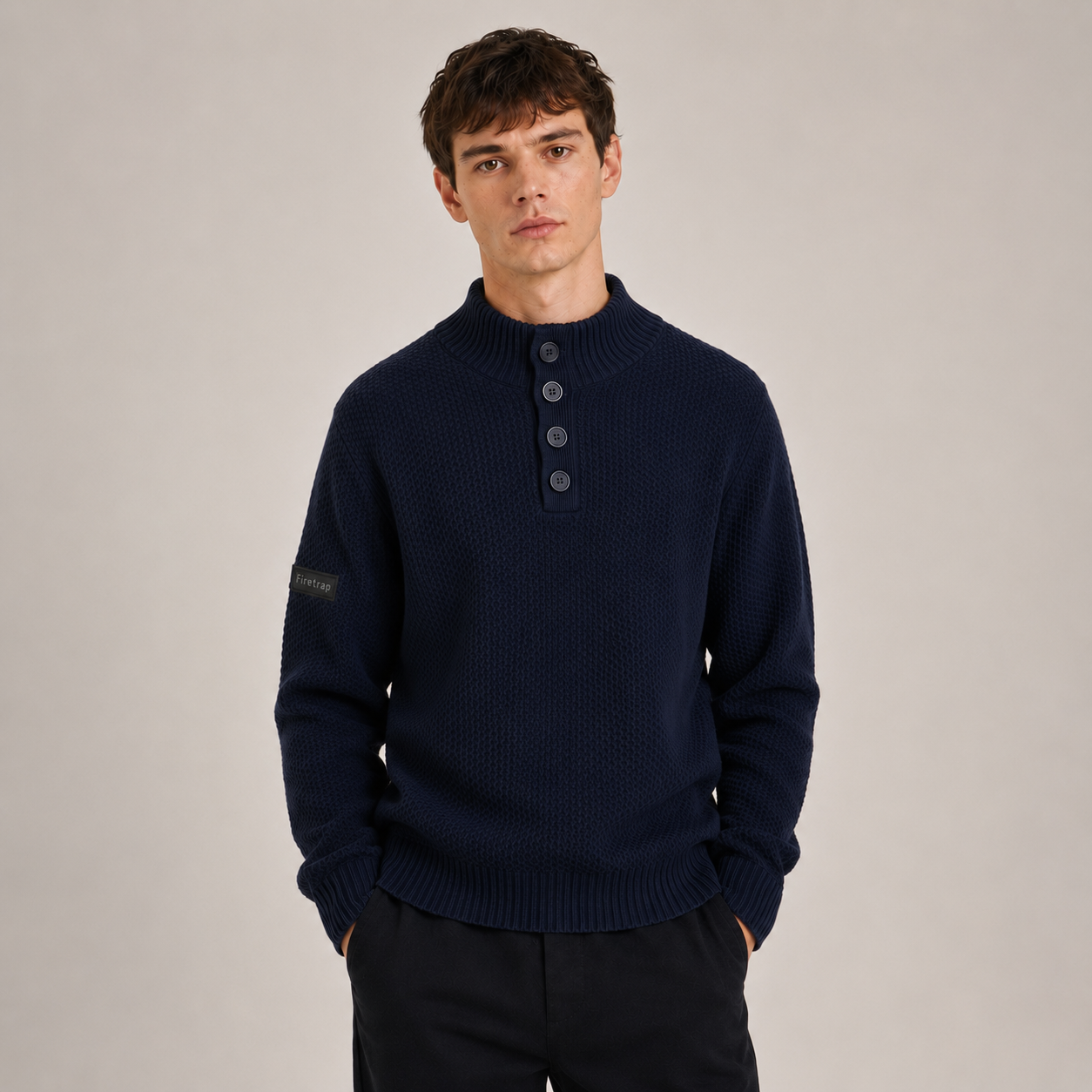 Men's Classic Knitted Button Funnel Neck Jumper