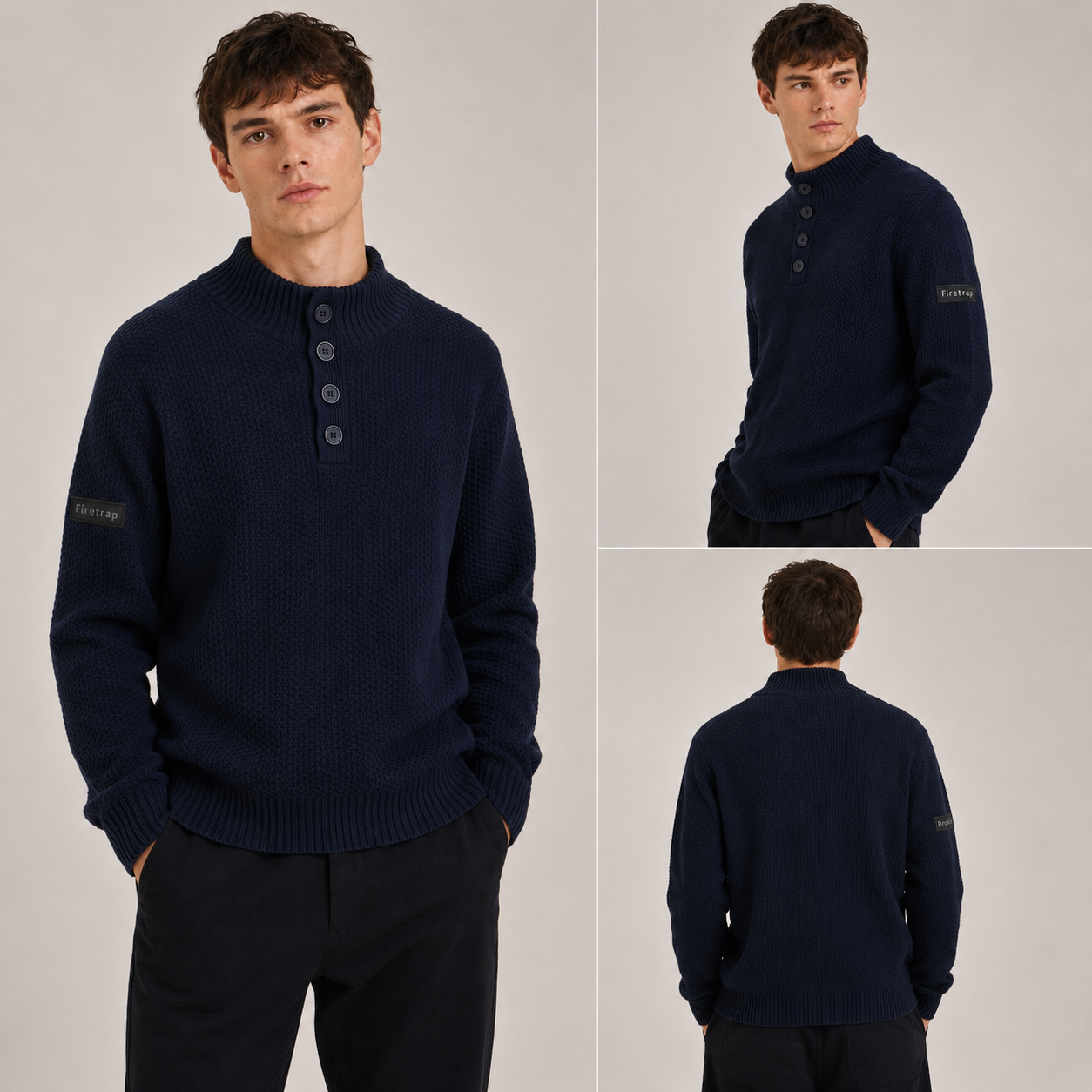 Men's Classic Knitted Button Funnel Neck Jumper