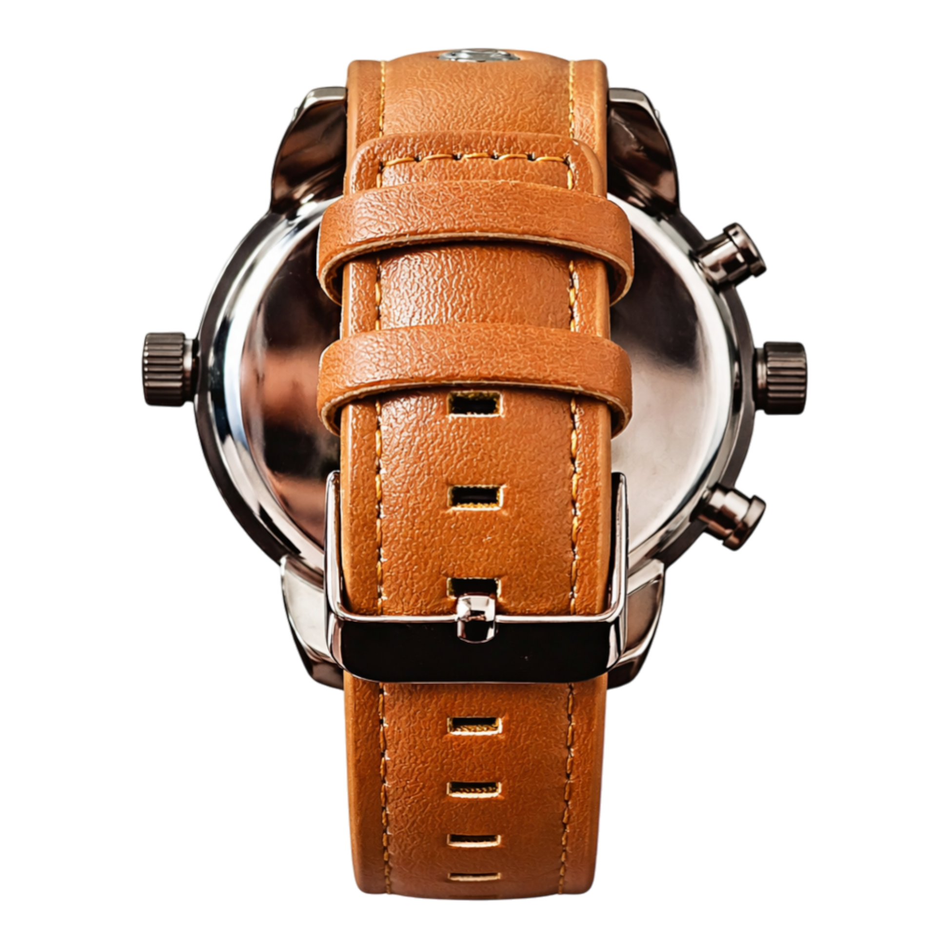 DFNC London gunmetal multi-dial watch with tan leather look strap