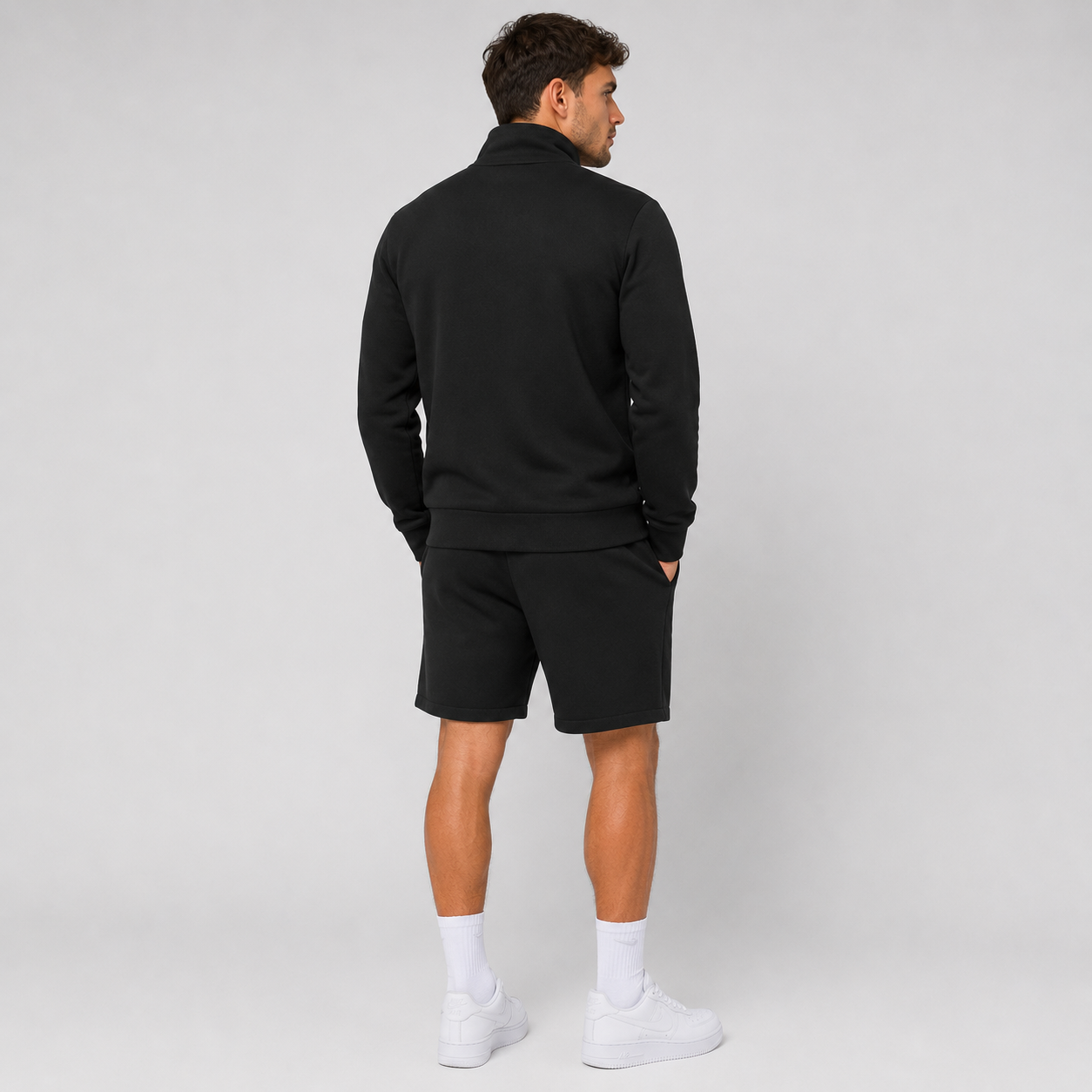 D-Rock Men's Black Textured Funnel Neck Sweatshirt and Shorts Co-Ord Set