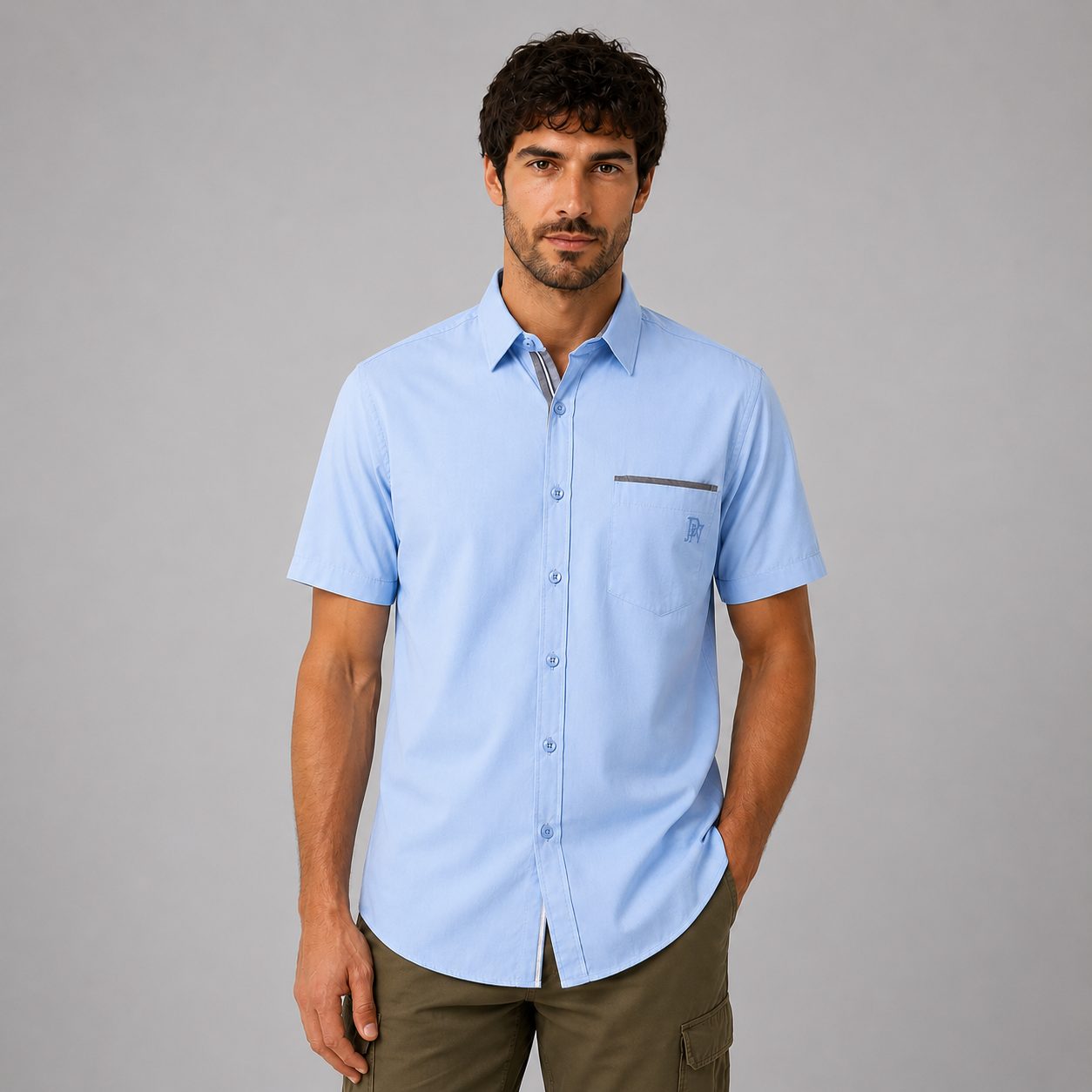 Men’s lightweight short sleeve shirt with button front and chest pocket