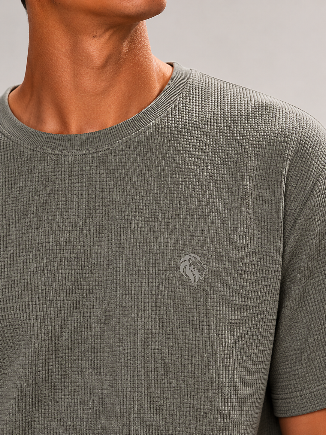 Grey waffle texture lounge co-ord set for men with relaxed fit t-shirt and drawstring shorts