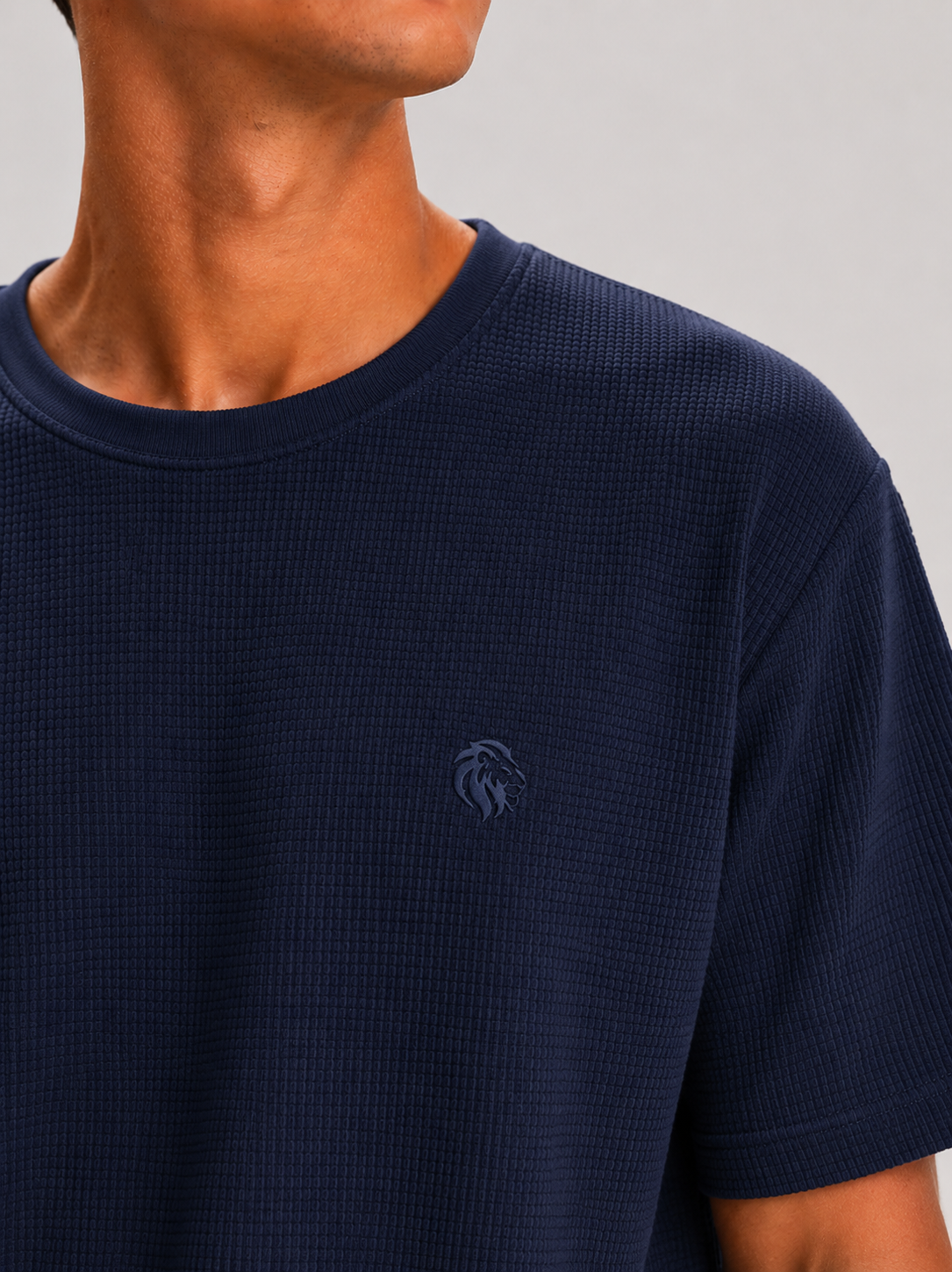 Navy waffle texture lounge co-ord set for men with relaxed fit t-shirt and drawstring shorts