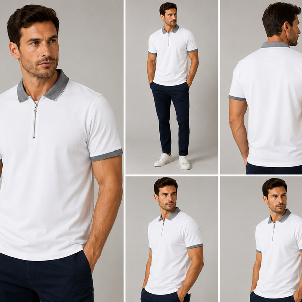 Men’s MX Contrast Collar Zip Polo (White)