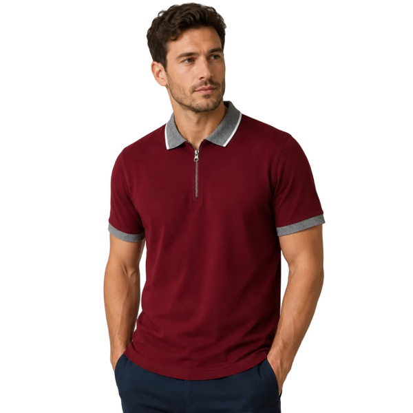 Men’s MX Contrast Collar Zip Polo (Burgundy)