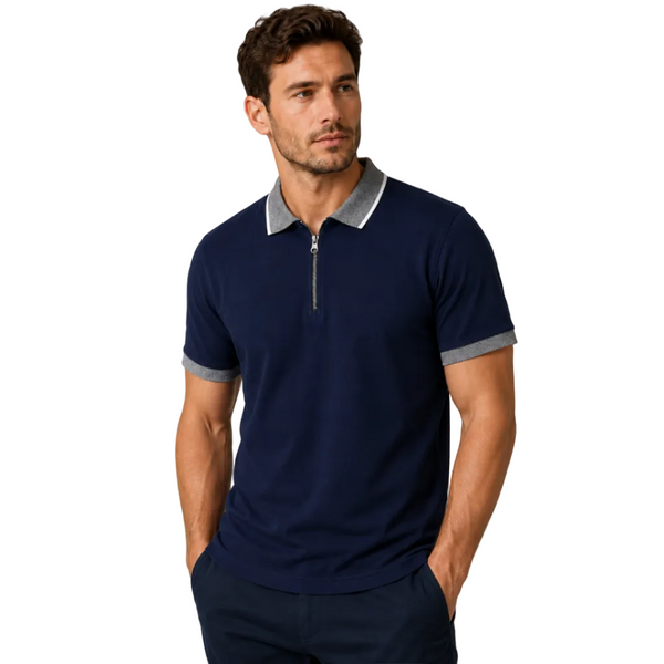 Men’s MX Contrast Collar Zip Polo (Navy)