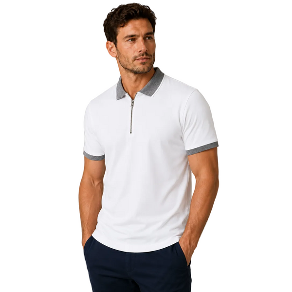 Men’s MX Contrast Collar Zip Polo (White)