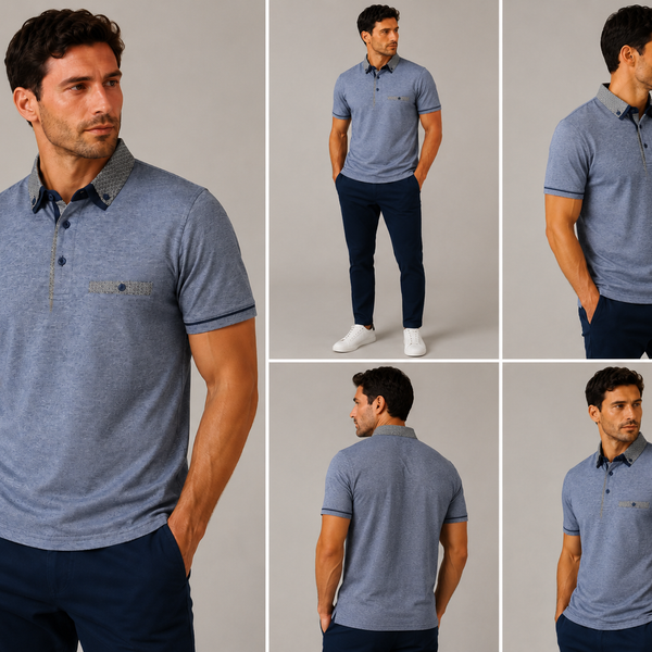 Men’s MX Pattern Collar Polo Shirt (Blue Marl)