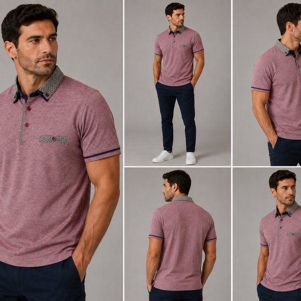 Men’s MX Pattern Collar Polo Shirt (Burgundy Marl)