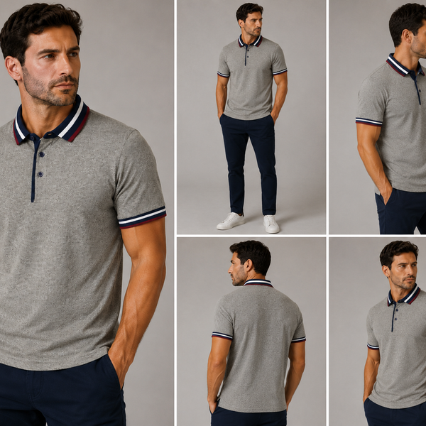 Men’s MX Pattern Collar Polo Shirt (Grey Marl)