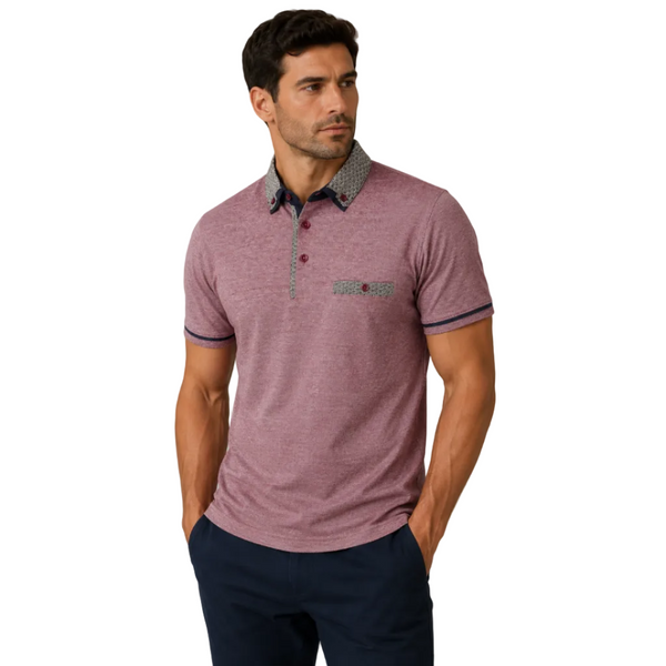Men’s MX Pattern Collar Polo Shirt (Burgundy Marl)