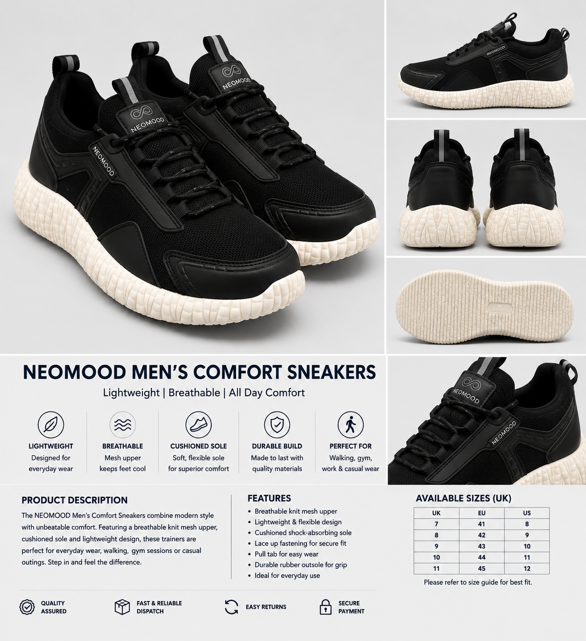Shop lightweight mesh trainers with breathable comfort, cushioned soles and a flexible fit. Perfect for walking, everyday wear and casual styling.