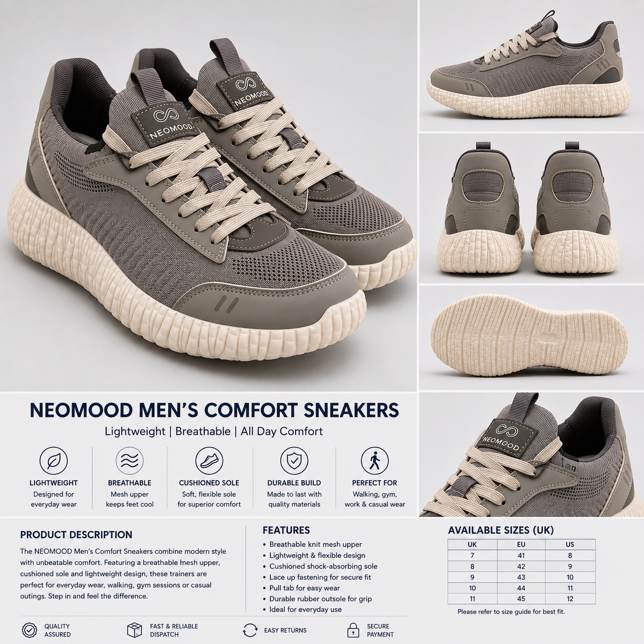 Shop lightweight mesh trainers with breathable comfort, cushioned soles and a flexible fit. Perfect for walking, everyday wear and casual styling.
