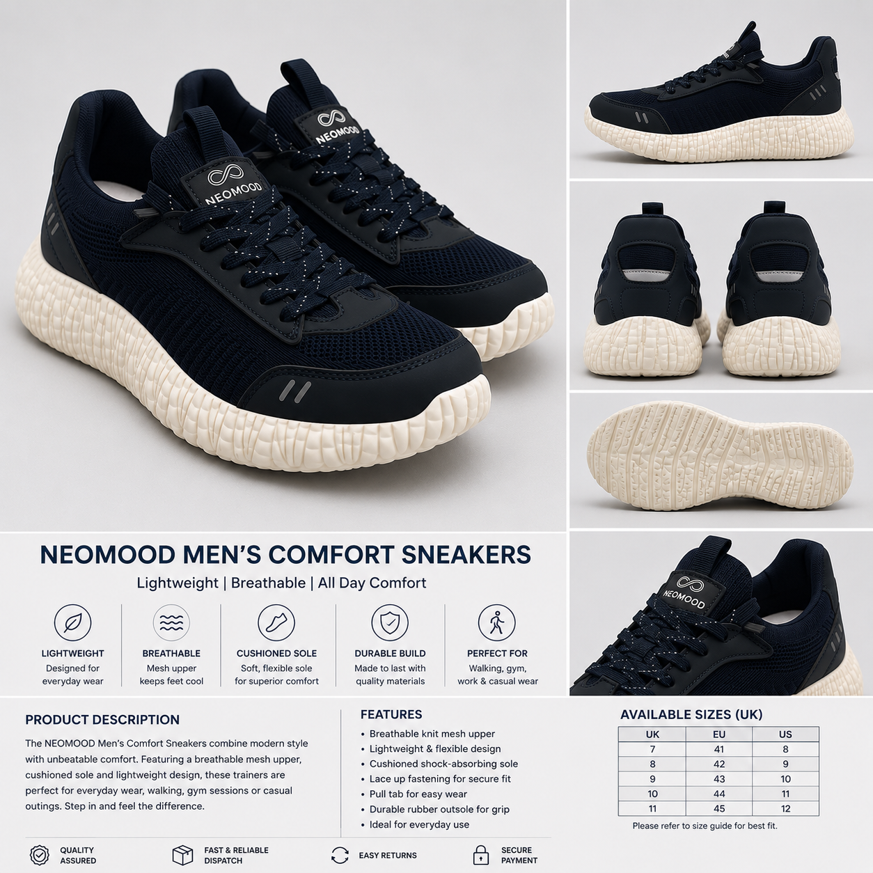 Shop lightweight mesh trainers with breathable comfort, cushioned soles and a flexible fit. Perfect for walking, everyday wear and casual styling.