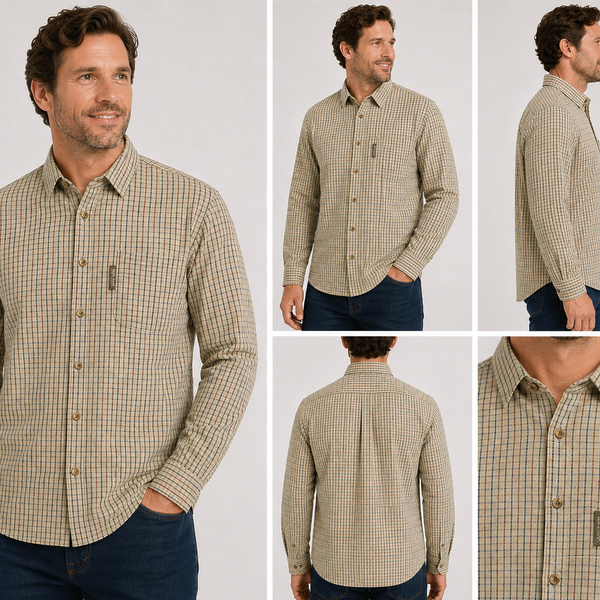 Men's Nicky Adams Branded Tattersall Shirt (Dark Khaki)