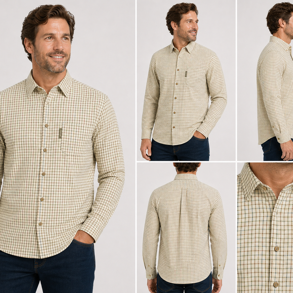 Men's Nicky Adams Branded Tattersall Shirt (Light Khaki)