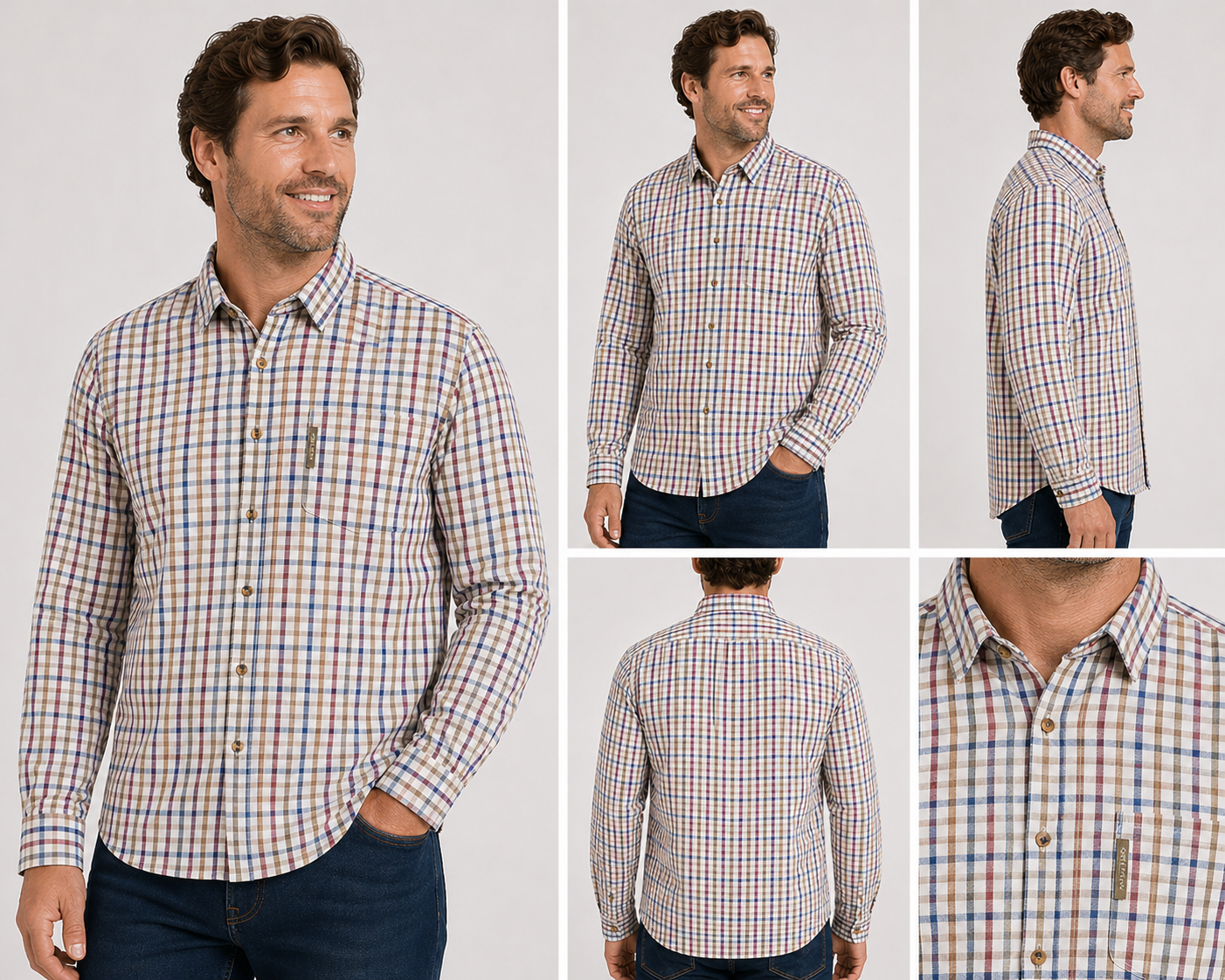 Nicky Adams men’s checked shirt smart casual cotton button-down shirt