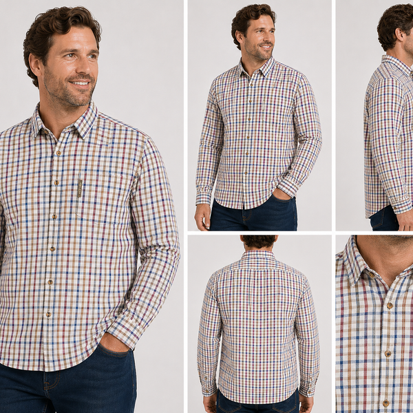 Men's Nicky Adams Branded Tattersall Shirt (Navy/Burgundy)