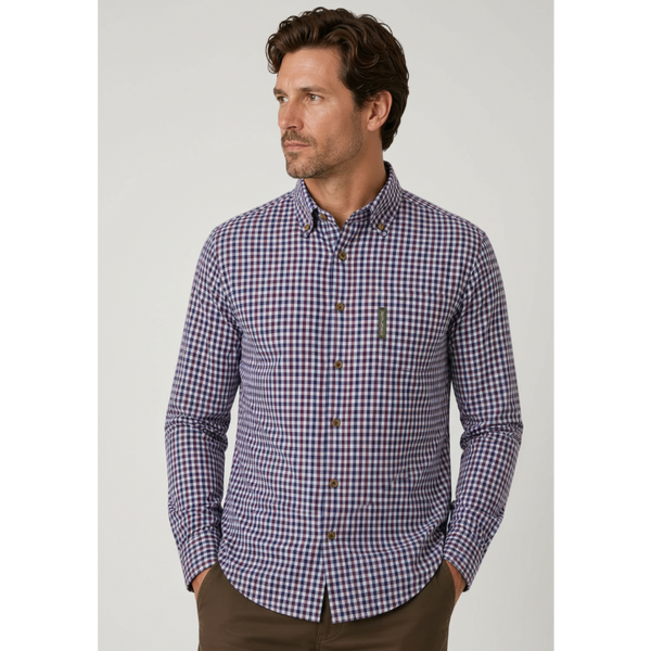 Men's Nicky Adams Branded Tattersall Shirt (Burgundy)