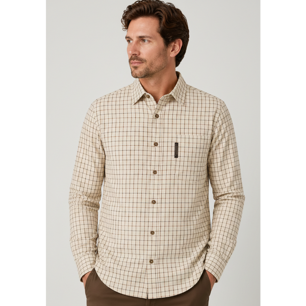 Men's Nicky Adams Branded Tattersall Shirt (Cream/Yellow/Beige/Green)