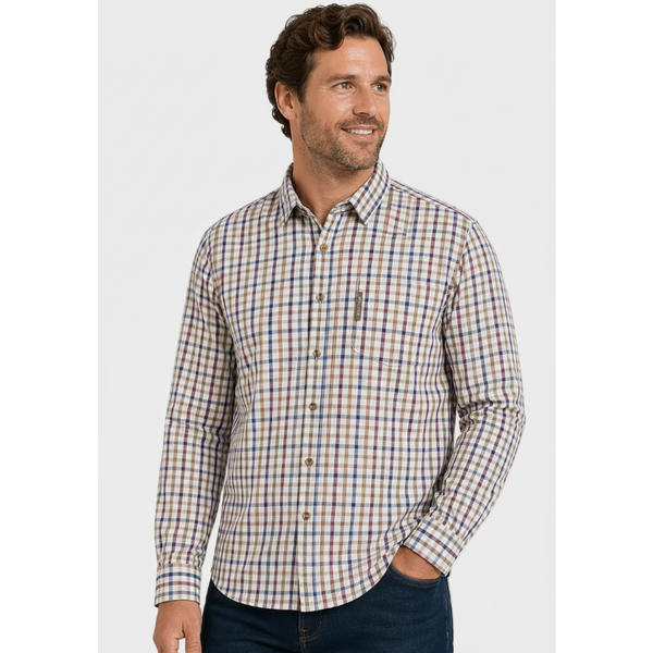 Men's Nicky Adams Branded Tattersall Shirt (Navy/Burgundy)