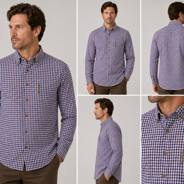 Men's Nicky Adams Branded Tattersall Shirt (Burgundy)