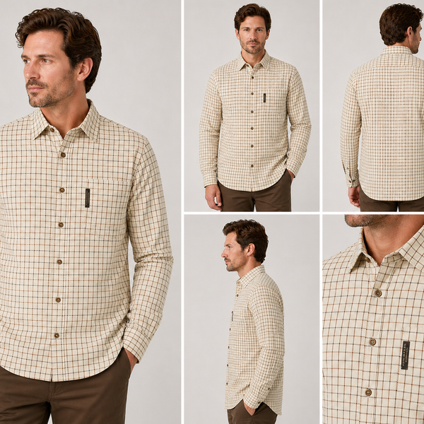 Men's Nicky Adams Branded Tattersall Shirt (Cream/Yellow/Beige/Green)