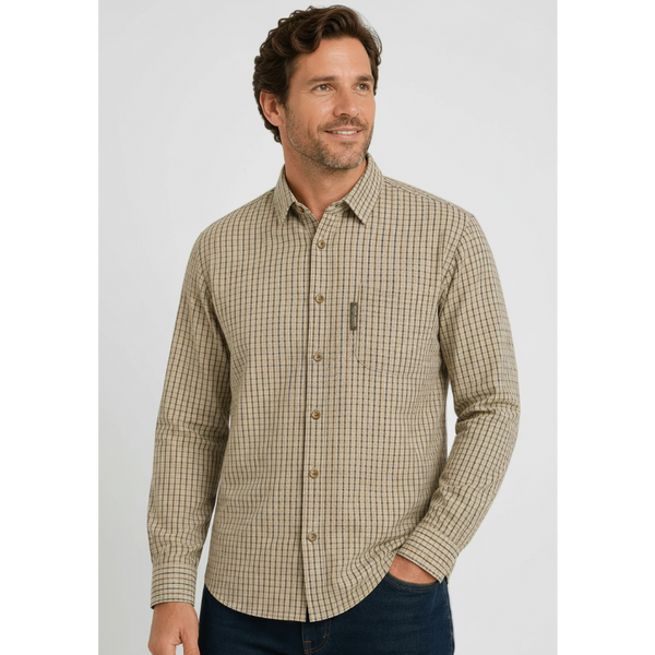 Men's Nicky Adams Branded Tattersall Shirt (Dark Khaki)