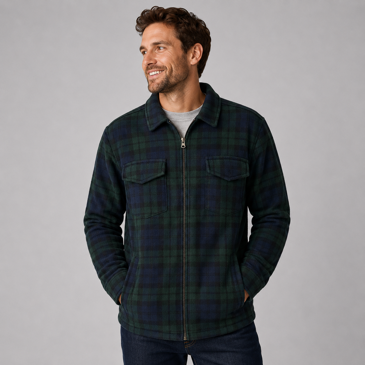 Shop our men’s sherpa fleece lined zip shirt jackets. Warm, comfortable, and perfect for winter layering with classic plaid check designs and cosy sherpa lining.