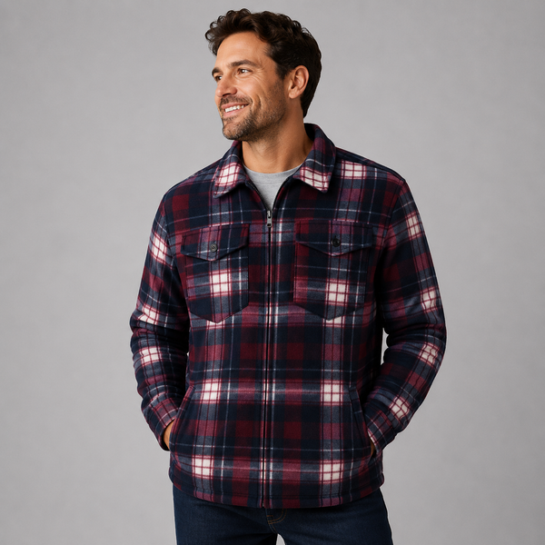 Men's Sherpa Fleece Shirt (Burgundy Check)