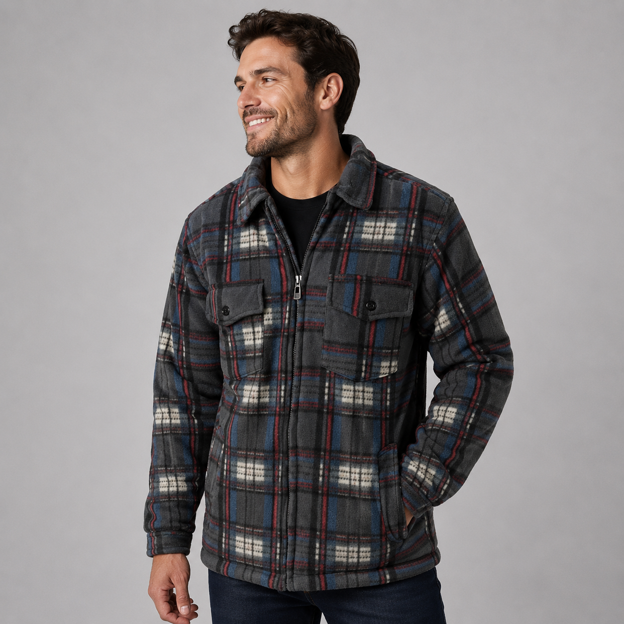 Shop our men’s sherpa fleece lined zip shirt jackets. Warm, comfortable, and perfect for winter layering with classic plaid check designs and cosy sherpa lining.