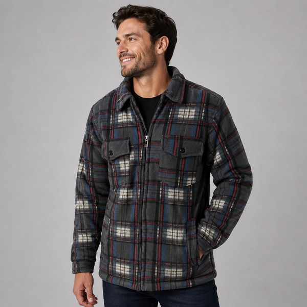 Men's Sherpa Fleece Shirt (Grey & Blue Check)