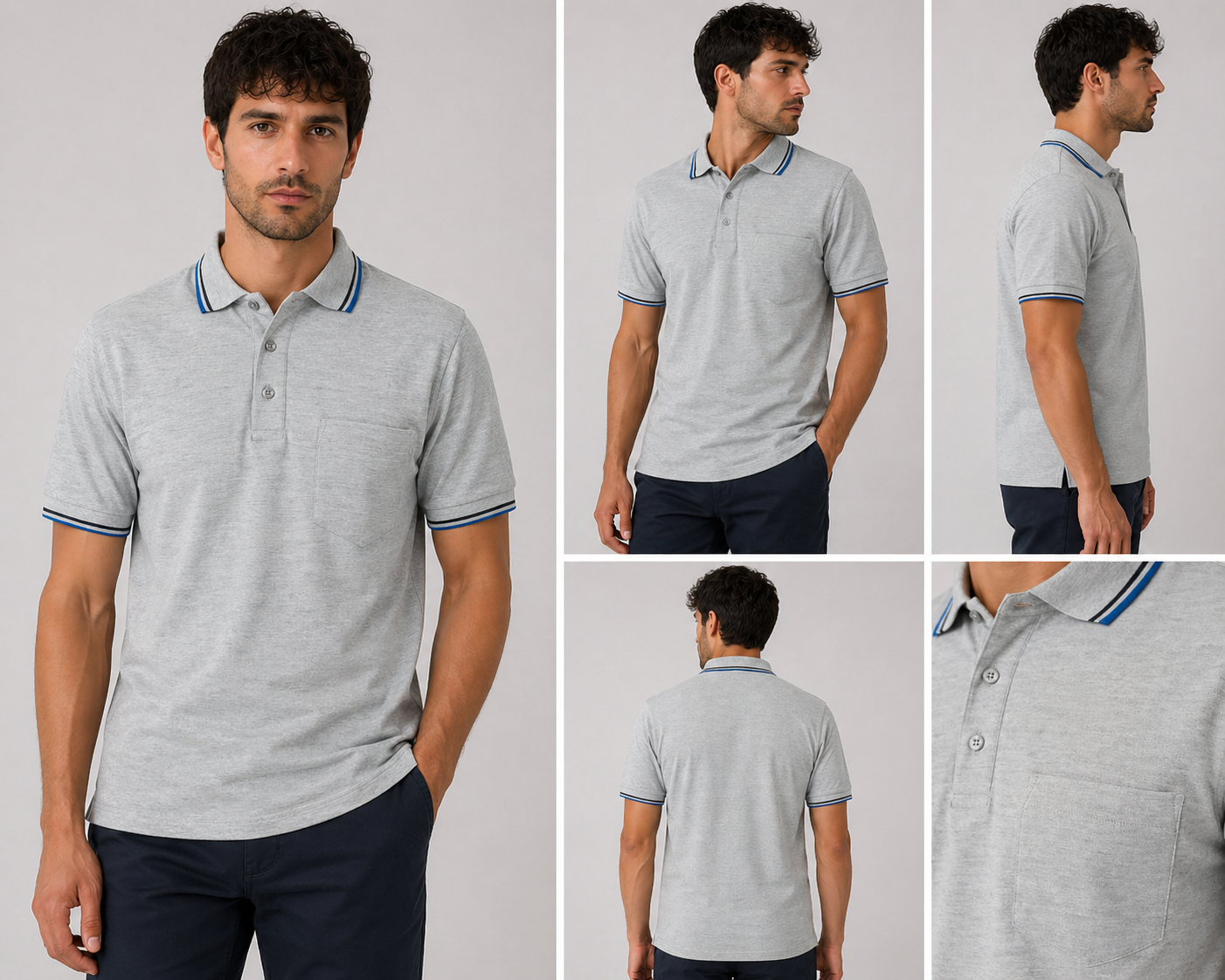Men’s short sleeve polo shirt with tipped collar and chest pocket