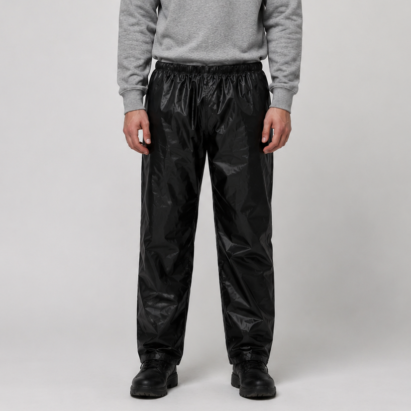 Stay dry in all weather with these lightweight waterproof over trousers. Featuring a comfortable elastic waistband and durable rainproof material, ideal for workwear, outdoor activities, walking, cycling, and wet weather protection.