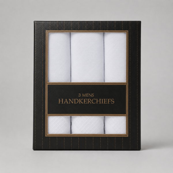 Men’s White Cotton Blend Handkerchiefs – 3 Pack Gift Boxed