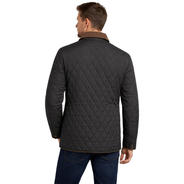 Men’s Black Diamond Quilted Jacket with Corduroy Collar