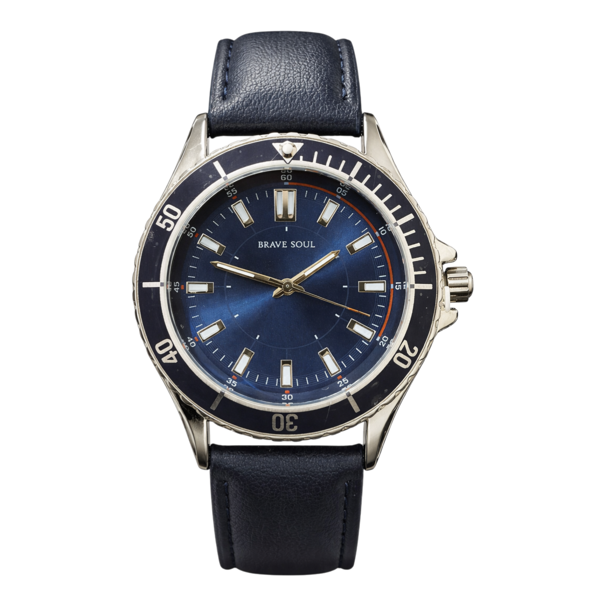 Brave Soul men’s watch with blue dial, navy strap, and silver-tone bezel