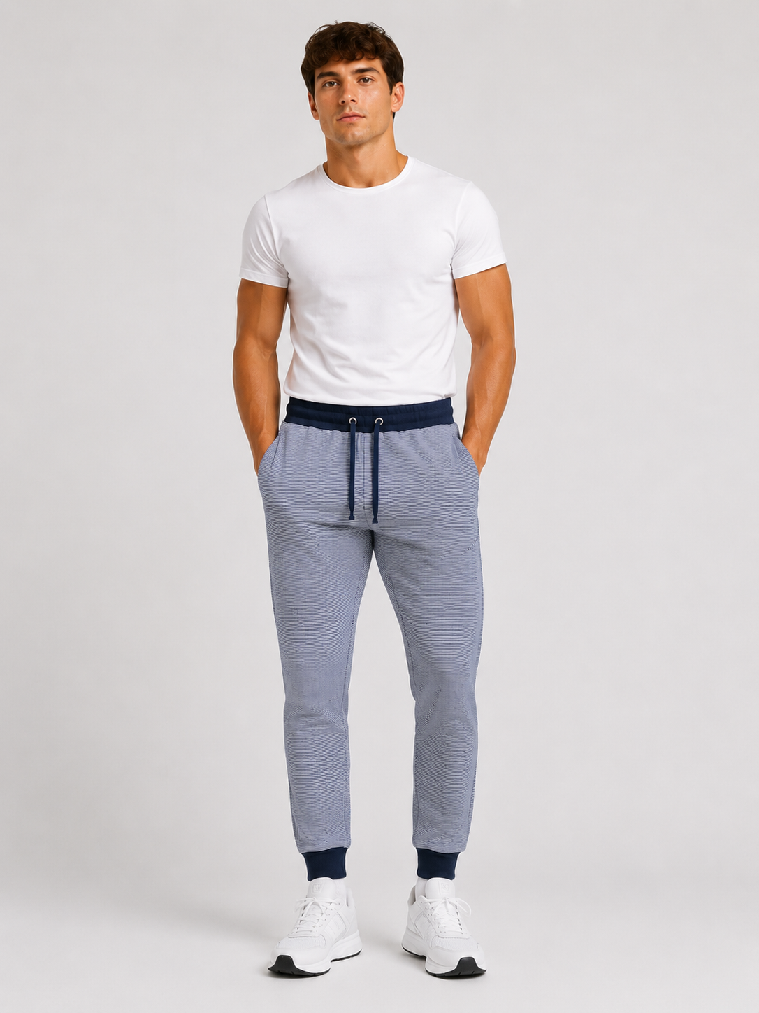 Men’s Casual Navy Stripe Joggers