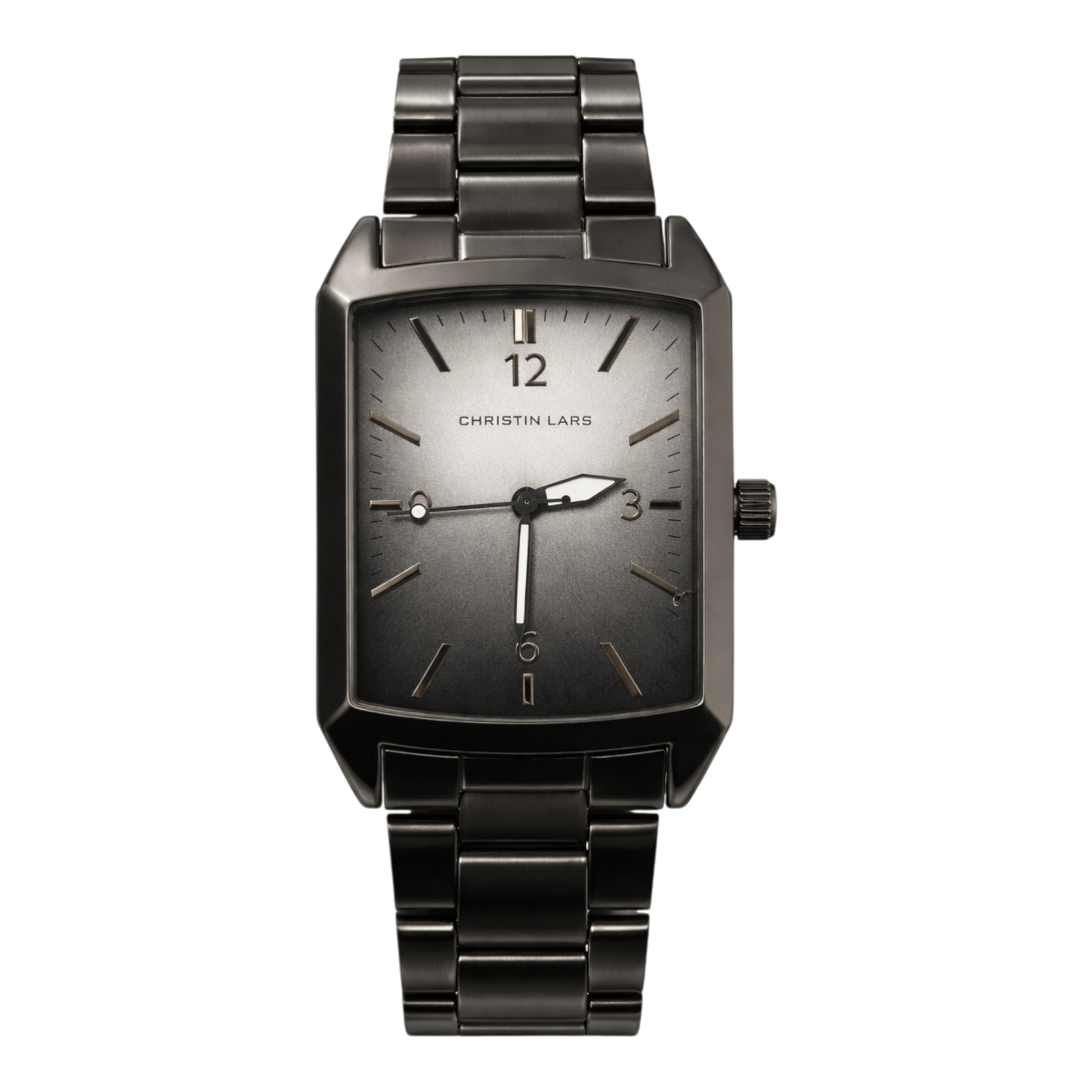 Christin Lars rectangular gunmetal watch with stainless steel bracelet