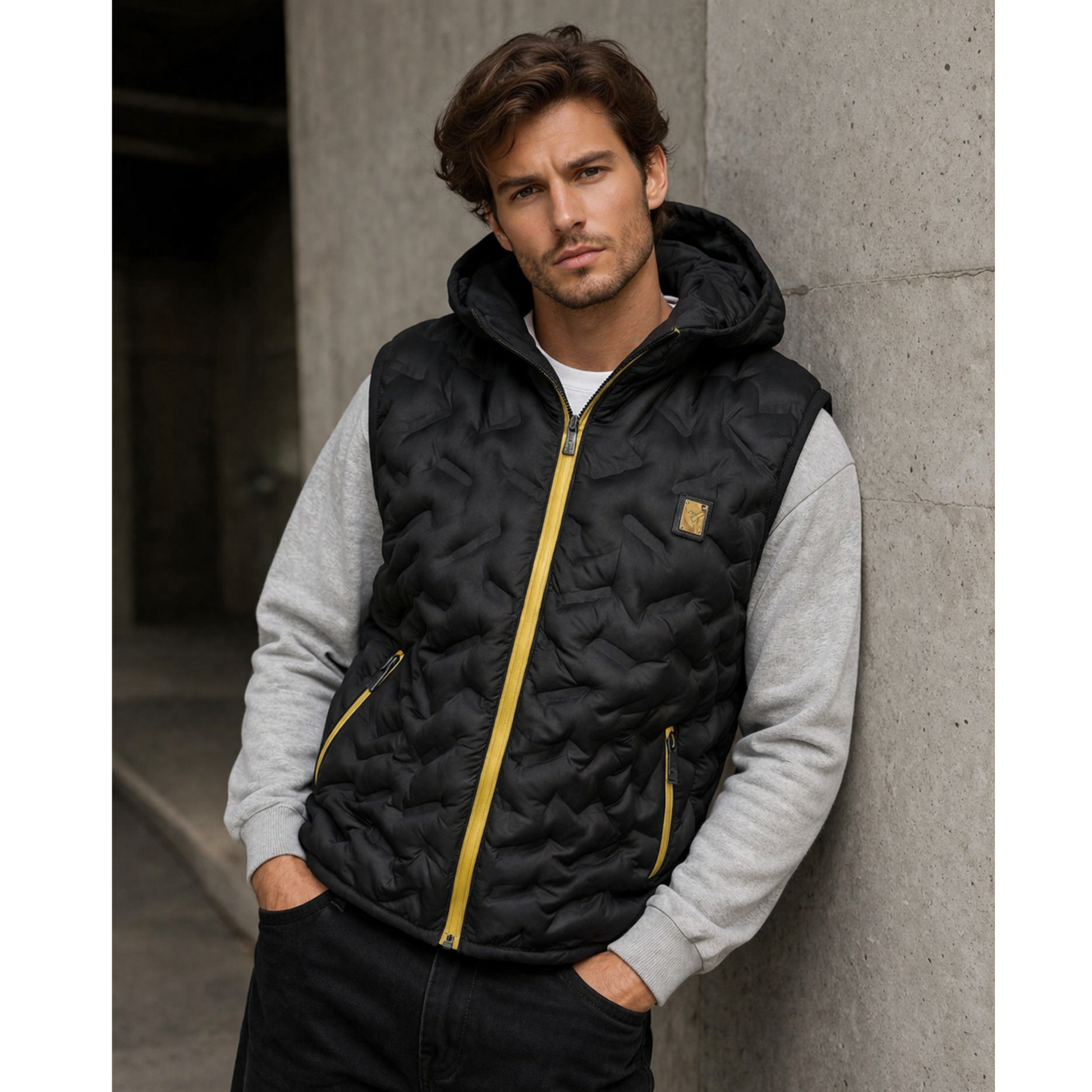 men's black quilted hooded bodywarmer andretti padded gilet