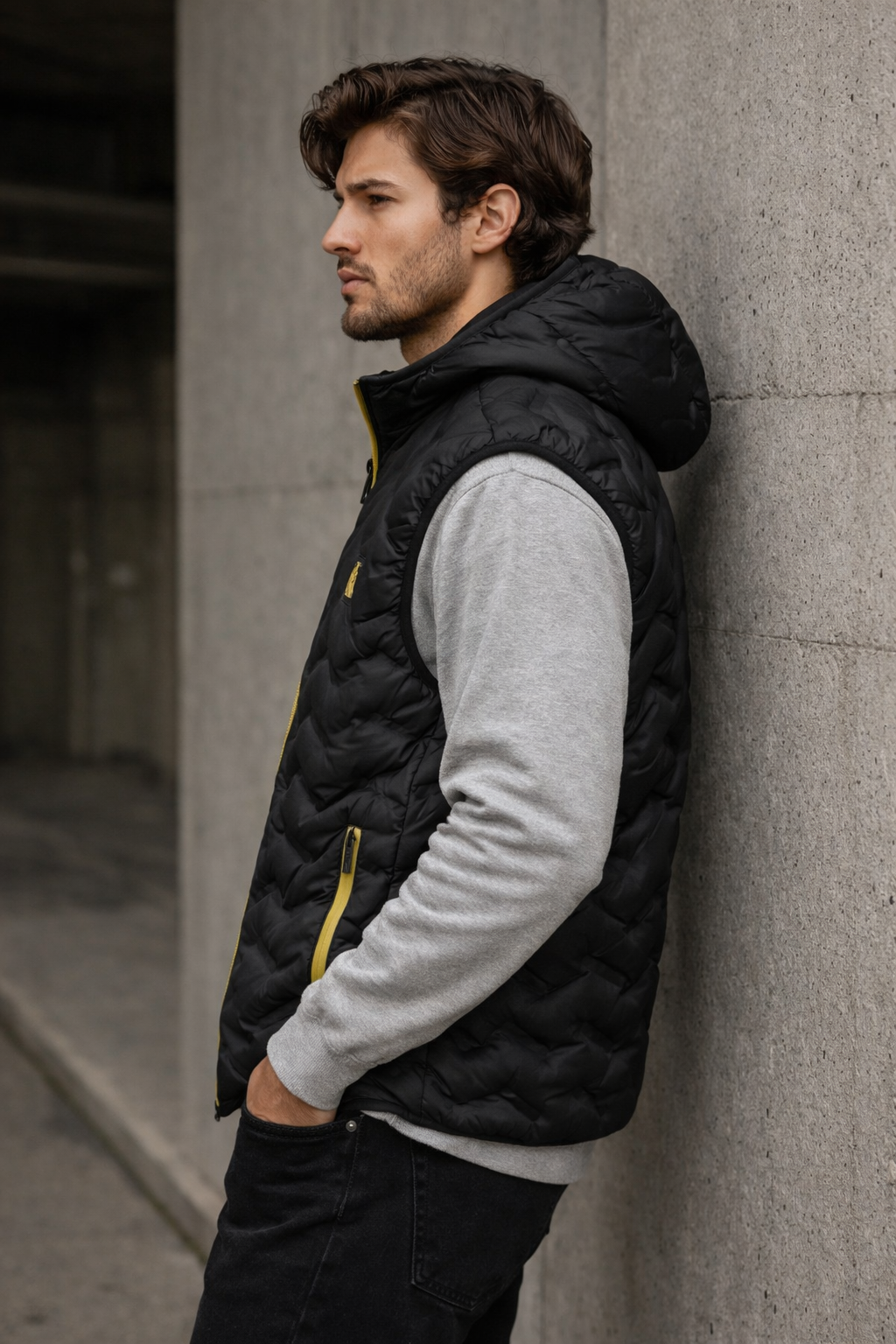 men's black quilted hooded bodywarmer andretti padded gilet