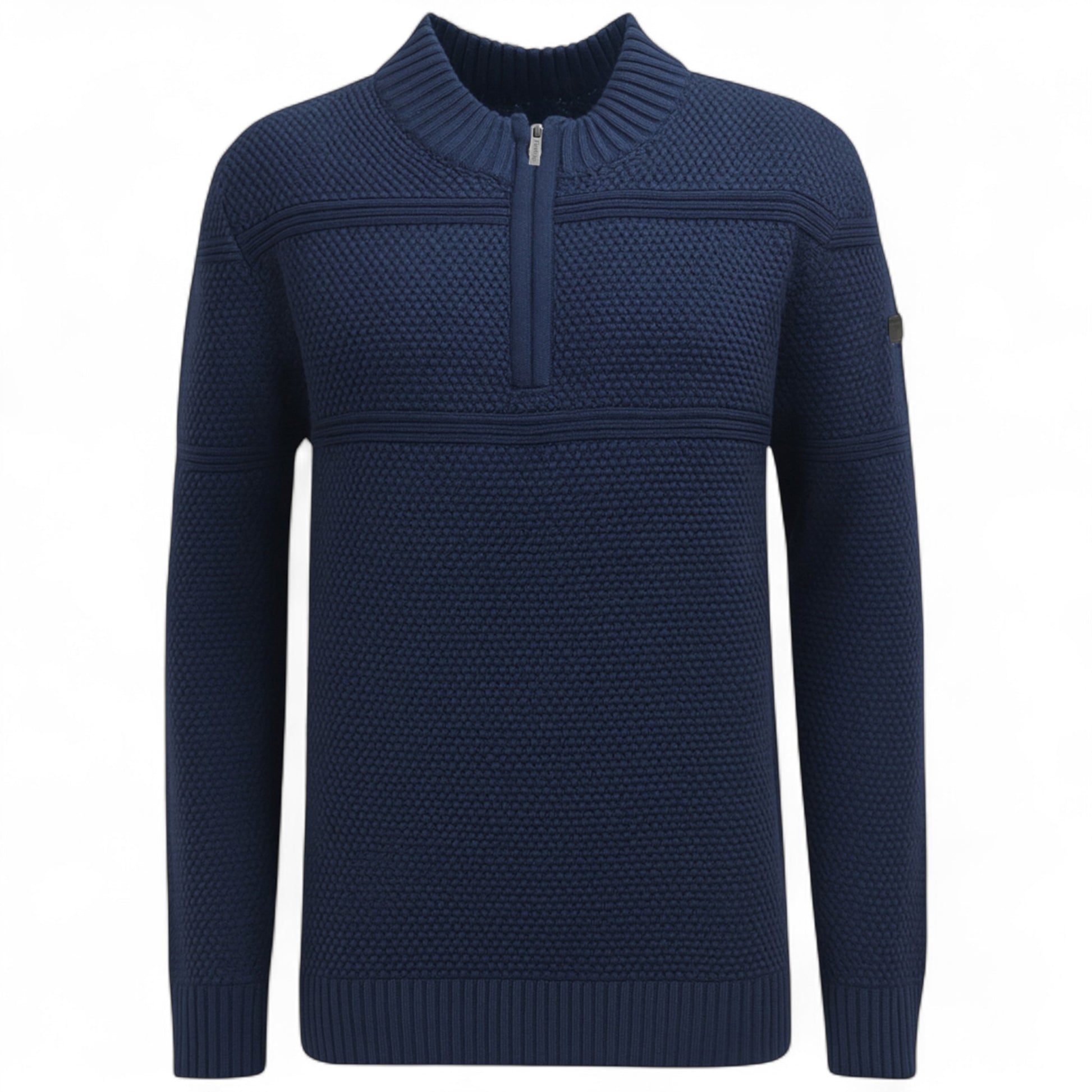 Firetrap men’s ¼ zip jumper in navy – textured knit funnel neck sweater