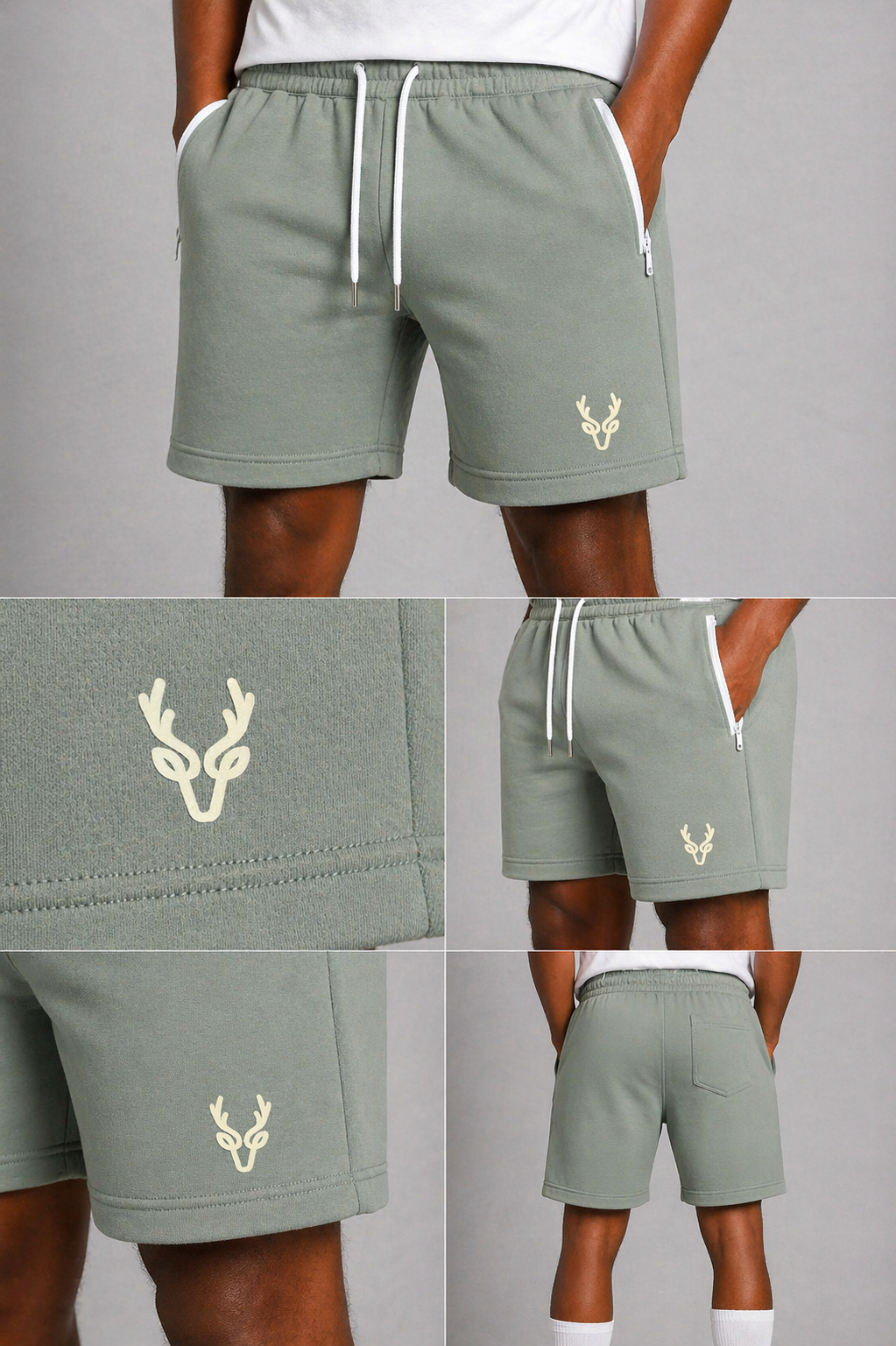 Men’s light green summer shorts with drawstring waist and zip pockets – casual athleisure shorts