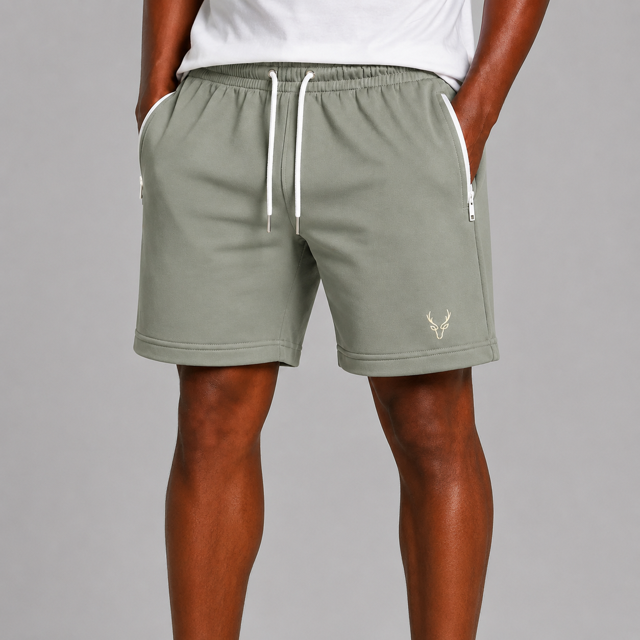 Men’s light green summer shorts with drawstring waist and zip pockets – casual athleisure shorts