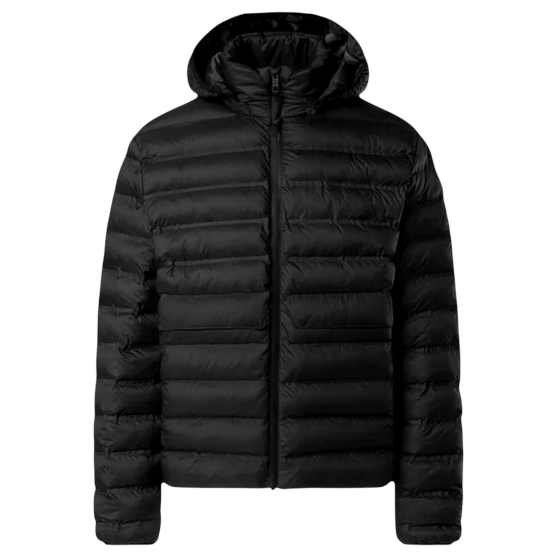 JDN men’s black puffer coat with detachable hood and zip pockets UK winter jacket