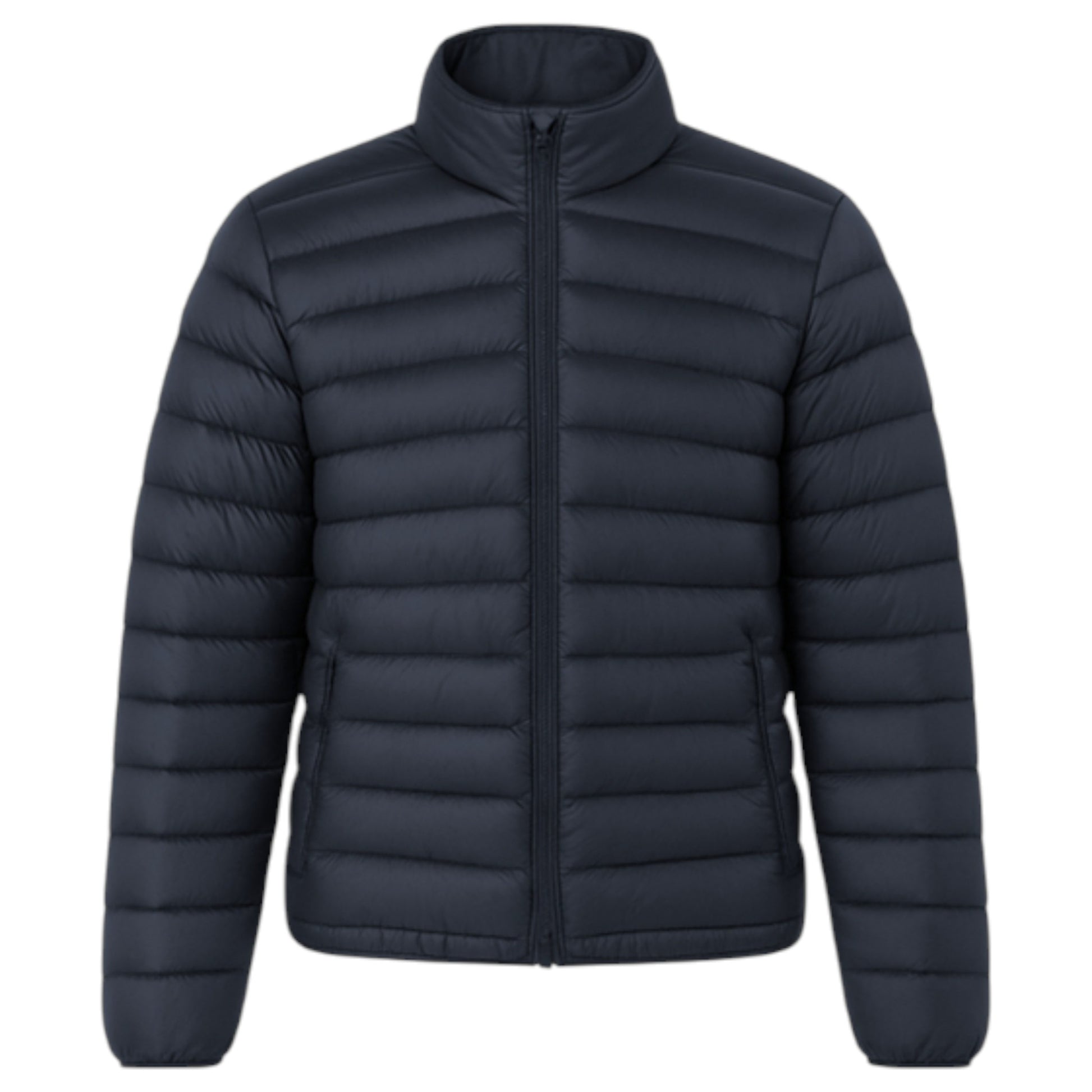 JDN men’s navy puffer coat with detachable hood and zip pockets UK winter jacket