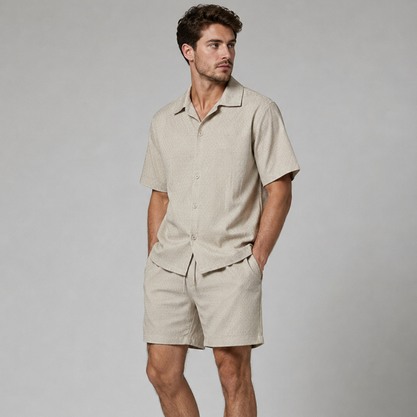 Men's JDN Comfort Shirt And Shorts Set (Beige)